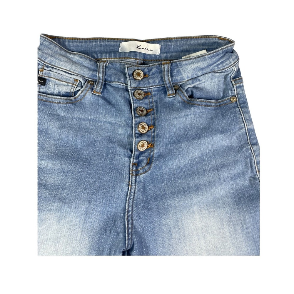 Kancan Skinny Jeans Womens 3/25 Blue Denim Cotton Stretch Frayed Hem Distressed